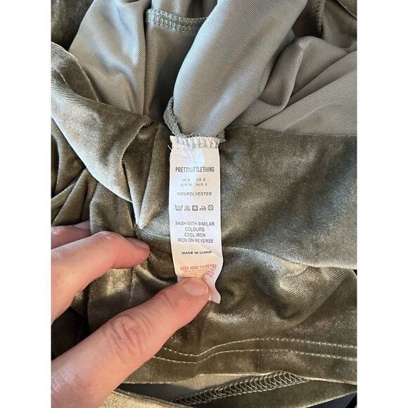 Pretty Little Thing SAGE GREEN VELOUR SEAM DETAIL HOODED ROMPER PLAYSUIT Size 2 - Picture 11 of 11